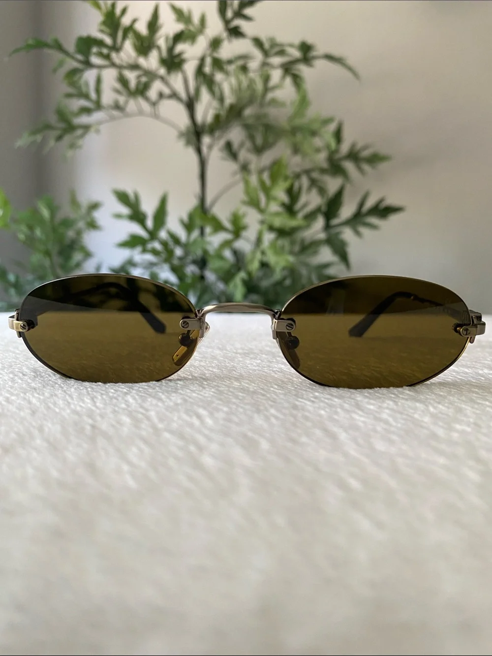 Miu Miu Rimless Narrow Oval Sunglasses | SMUA54, Old Gold/Dark Brown